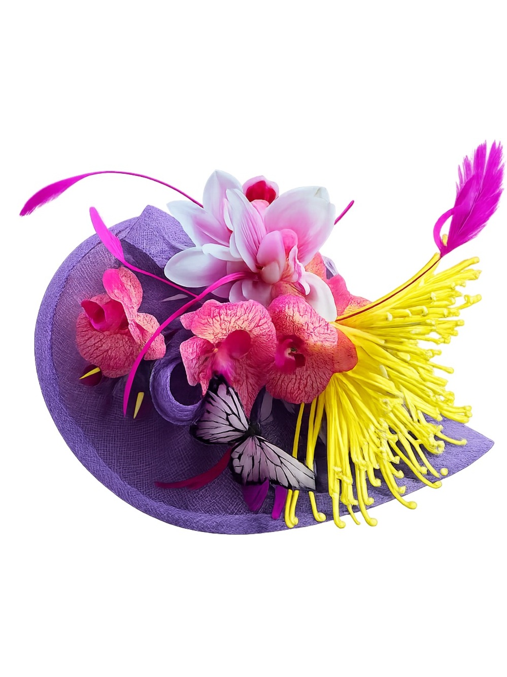 Purple Lilac Sinamay Butterfly Orchid Fascinator Hat Pink Yellow Derby Tea